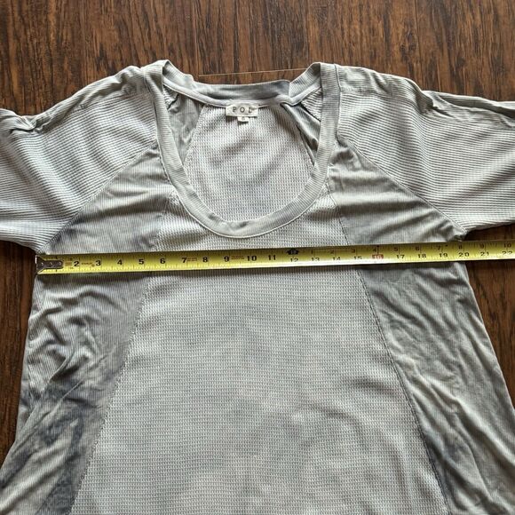 POL Women’s Blouse Tunic Top Size Small Sage Green Grey Waffle Tie Dye Oversized - Picture 8 of 9